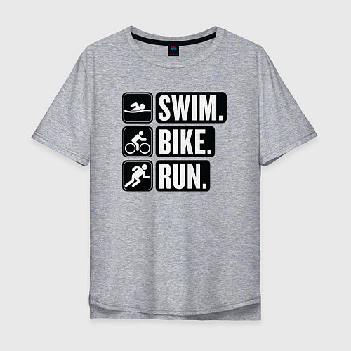 Мужская футболка оверсайз Swim bike run / Меланж – фото 1