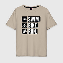 Футболка оверсайз мужская Swim bike run, цвет: миндальный