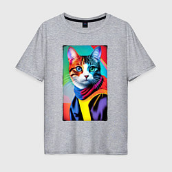 Мужская футболка оверсайз Котик с разными по цвету глазами - поп-арт