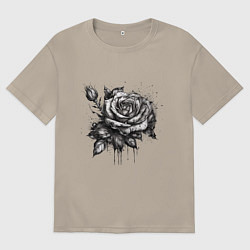 Мужская футболка оверсайз Роза нарисованная карандашом