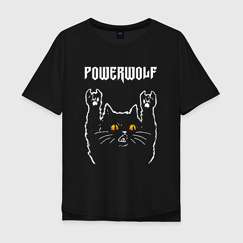 Мужская футболка оверсайз Powerwolf rock cat / Черный – фото 1