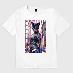 Футболка оверсайз мужская Cool black cat - neural network - fashionista, цвет: белый