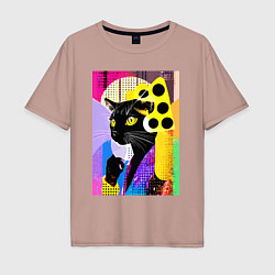 Футболка оверсайз мужская Black cat cheese - pop art - poster, цвет: пыльно-розовый