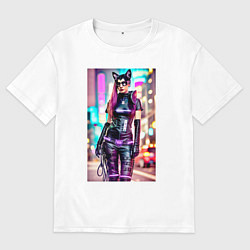 Мужская футболка оверсайз Cyberpunk - cat girl - neural network