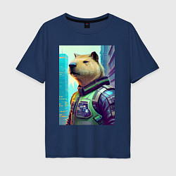 Футболка оверсайз мужская Capybara - neural network - cyberpunk, цвет: тёмно-синий