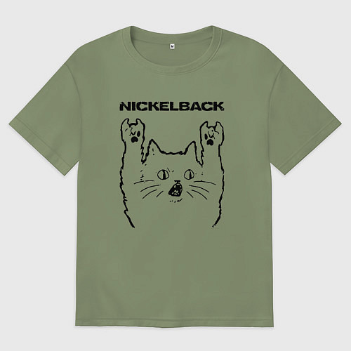Мужская футболка оверсайз Nickelback - rock cat / Авокадо – фото 1