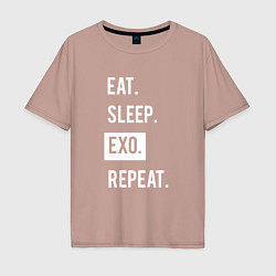 Футболка оверсайз мужская Eat Sleep EXO Repeat, цвет: пыльно-розовый