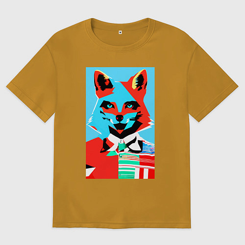 Мужская футболка оверсайз Морда лисы - поп-арт - нейросеть / Горчичный – фото 1