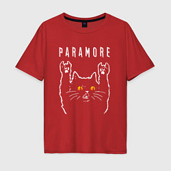 Футболка оверсайз мужская Paramore rock cat, цвет: красный