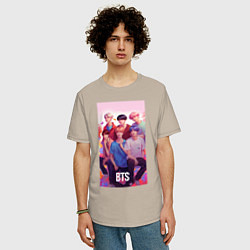 Футболка оверсайз мужская BTS art anime style, цвет: миндальный — фото 2