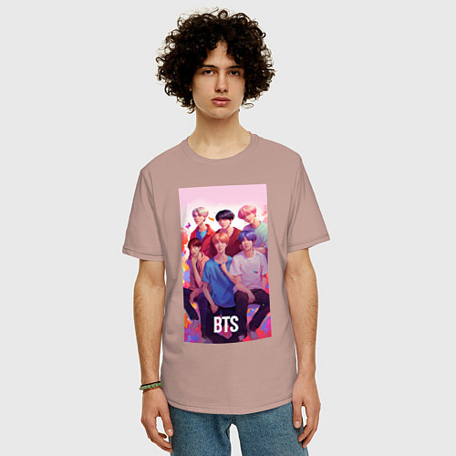 Мужская футболка оверсайз BTS art anime style / Пыльно-розовый – фото 3