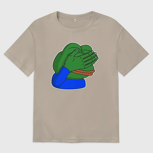 Мужская футболка оверсайз Лягушонок Пепе сильно фэйспалмит / Миндальный – фото 1