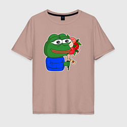 Мужская футболка оверсайз Лягушонок Пепе с цветами