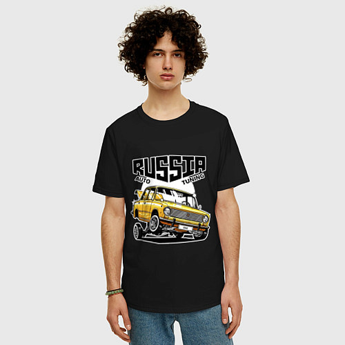 Мужская футболка оверсайз Russia tuning car / Черный – фото 3