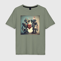 Мужская футболка оверсайз Два робота с сердцем