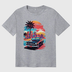 Мужская футболка оверсайз Автомобиль на пляже