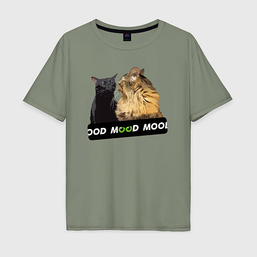 Мужская футболка оверсайз Черный и рыжий кот - Mood / Авокадо – фото 1