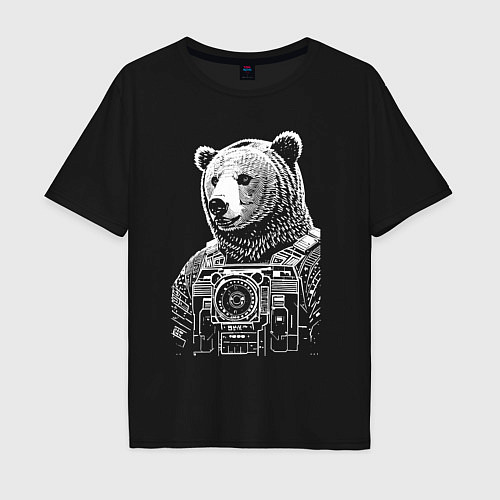 Мужская футболка оверсайз Cool bear - cyberpunk / Черный – фото 1