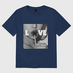 Футболка оверсайз мужская Непристойная девушка с чупа чупсом, цвет: тёмно-синий