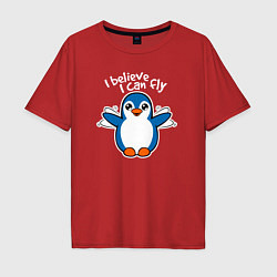 Футболка оверсайз мужская Fly penguin, цвет: красный