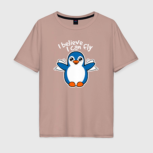 Мужская футболка оверсайз Fly penguin / Пыльно-розовый – фото 1