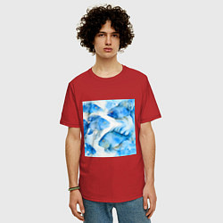 Футболка оверсайз мужская Акварельные синие рыбки, цвет: красный — фото 2