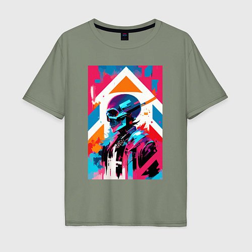 Мужская футболка оверсайз Cyber skull - pop art / Авокадо – фото 1