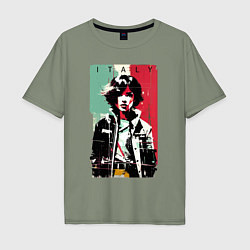 Мужская футболка оверсайз Девчонка на фоне флага - Италия - поп-арт