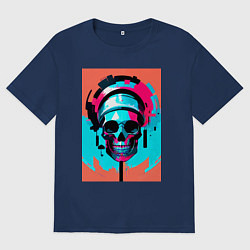 Футболка оверсайз мужская Прикольный череп - поп-арт, цвет: тёмно-синий