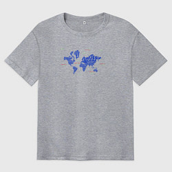 Мужская футболка оверсайз Синяя карта мира