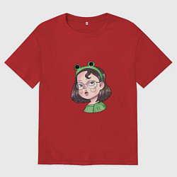 Футболка оверсайз мужская Девочка лягушка, цвет: красный