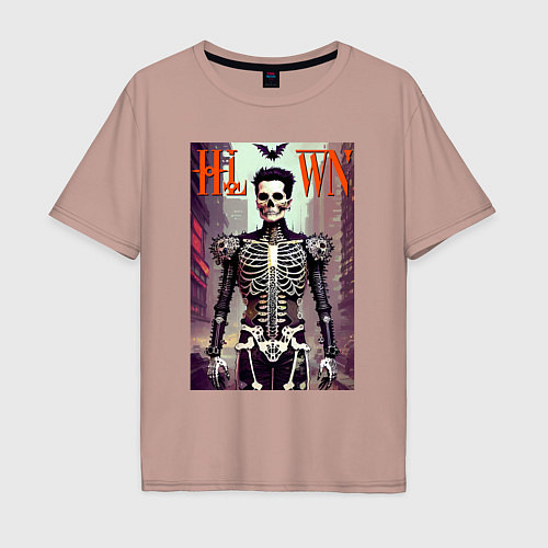 Мужская футболка оверсайз Skeleton fashionista - art - poster / Пыльно-розовый – фото 1