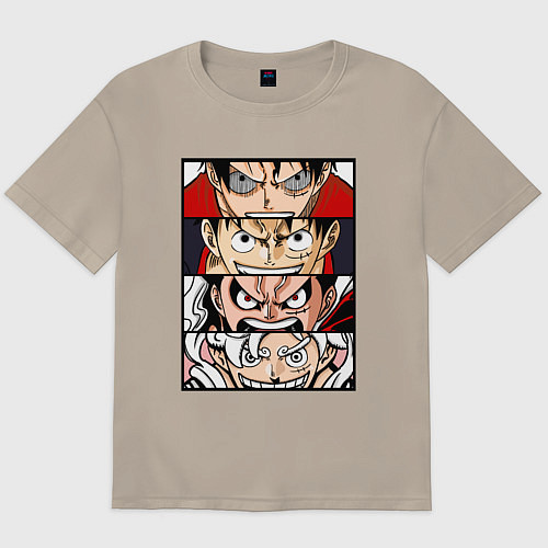 Мужская футболка оверсайз Луффи пятый гир - One Piece / Миндальный – фото 1