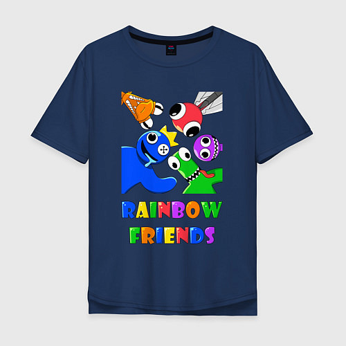 Мужская футболка оверсайз Rainbow Friends персонажи / Тёмно-синий – фото 1
