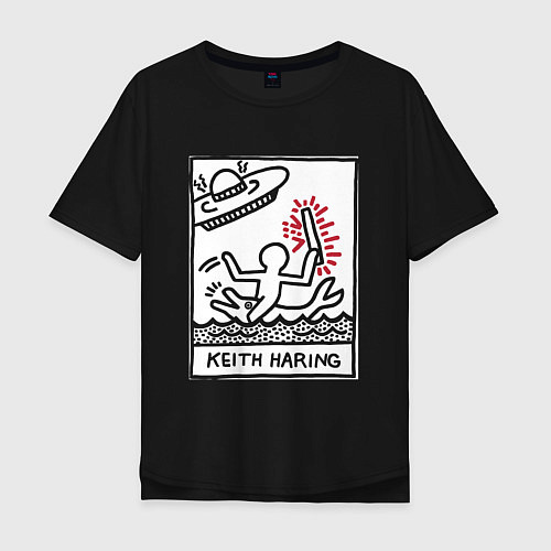 Мужская футболка оверсайз Кит Харинг НЛО - картина поп арт / Черный – фото 1