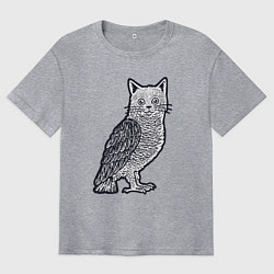 Мужская футболка оверсайз Кошка сова