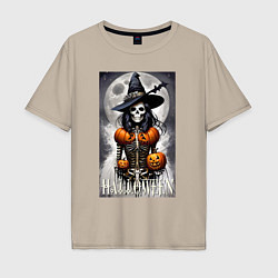 Мужская футболка оверсайз Witch - skeleton - halloween