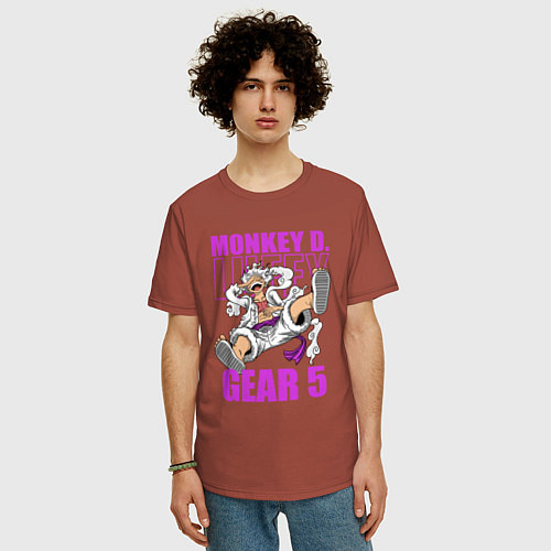 Мужская футболка оверсайз Луффи - гир 5 / Кирпичный – фото 3