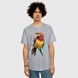 Футболка оверсайз мужская Акварельный попугай, цвет: меланж — фото 2