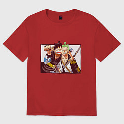 Футболка оверсайз мужская Луффи и Ророноа Зоро - Ван пис, цвет: красный