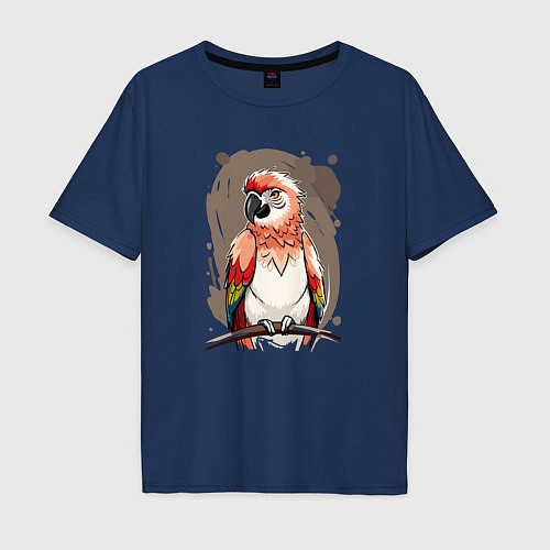 Мужская футболка оверсайз Попугай какаду / Тёмно-синий – фото 1
