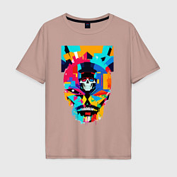 Футболка оверсайз мужская Funny skull - pop art, цвет: пыльно-розовый