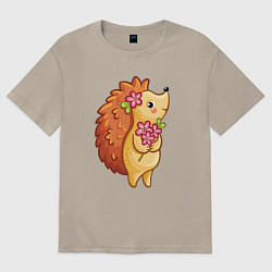 Мужская футболка оверсайз Ёжик с цветами