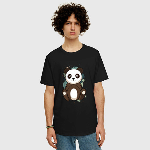 Мужская футболка оверсайз Странная панда / Черный – фото 3