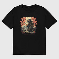 Мужская футболка оверсайз Японский самурайский кот