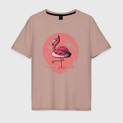 Футболка оверсайз мужская Розовый фламинго в очках и шляпе, цвет: пыльно-розовый