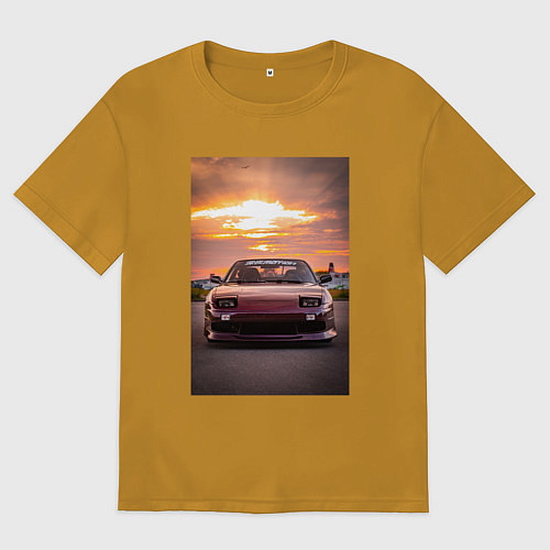 Мужская футболка оверсайз Авто в багровом закате / Горчичный – фото 1