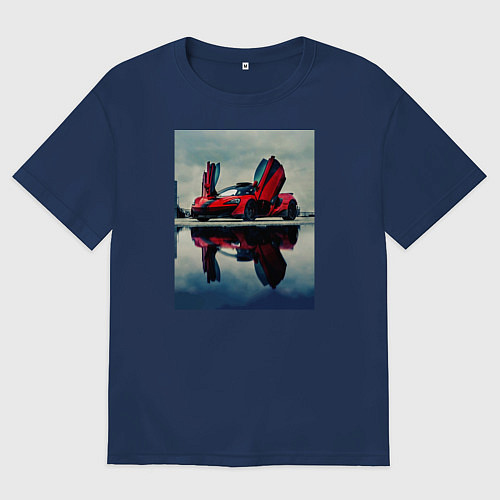 Мужская футболка оверсайз Спорт кар с дверями верх / Тёмно-синий – фото 1