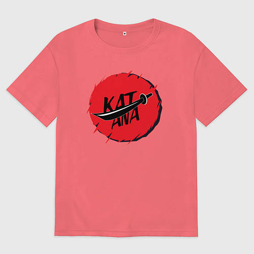 Мужская футболка оверсайз Катана разрубленная / Коралловый – фото 1