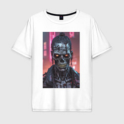 Мужская футболка оверсайз Зомби зловещий скелет киберпанк